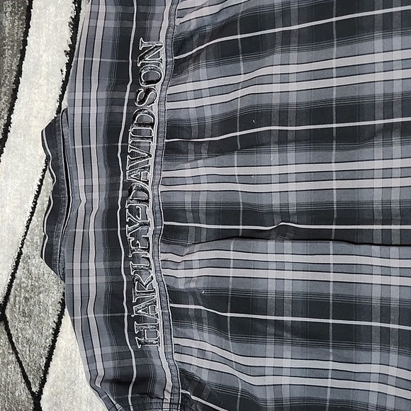 GENUINE HARLEY DAVIDSON EMBROIDERED BLACK & GRAY PLAID BUTTON LONG-SLEEVED SHIRT - Picture 3 of 14